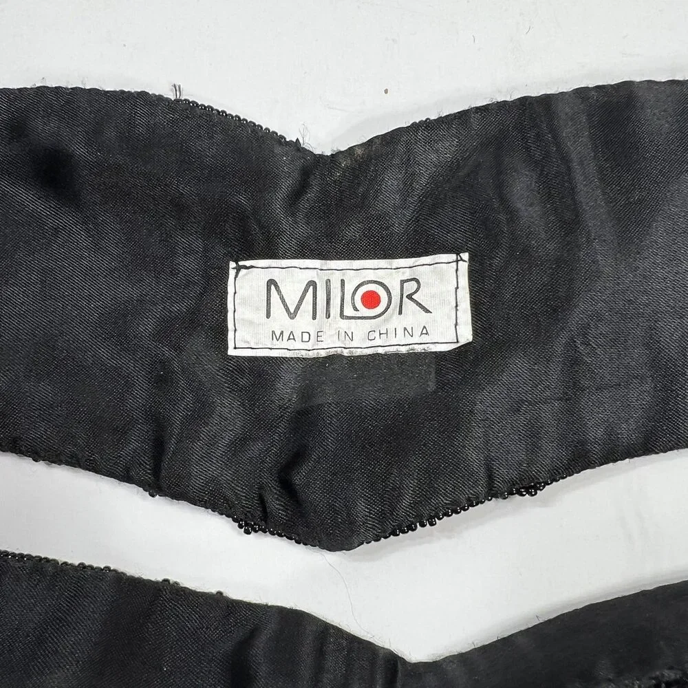 Vintage 1980s Milor Sequin Beaded Belt  Black Silver Sz S